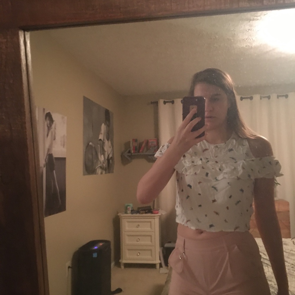 Off the Shoulder Bug Print Crop Top